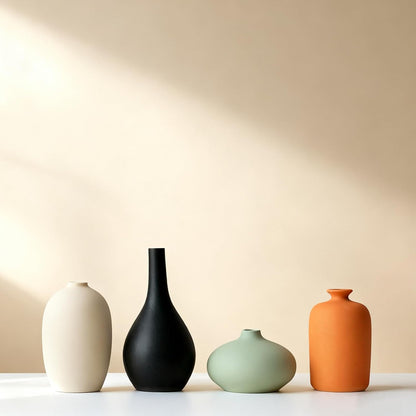 Small Ceramic Matte Vase Set 4 for Modern Home Decor Flower Decoration Office,Bookdesk, Bookshelf, Centerpieces, Tables, Living Room, Dining Table, Bedroom Shelf Entryway Ornament Gift