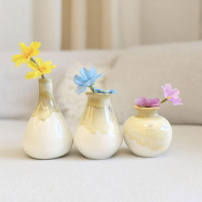 Daittin 3-Piece Ceramic Vase Set - Small Bud Vases for Dried/Fresh Flowers, Tabletop Decor for Living Room, Bedroom & Office, Compact & Stylish Decor Pieces for Gift Givers (Pink)