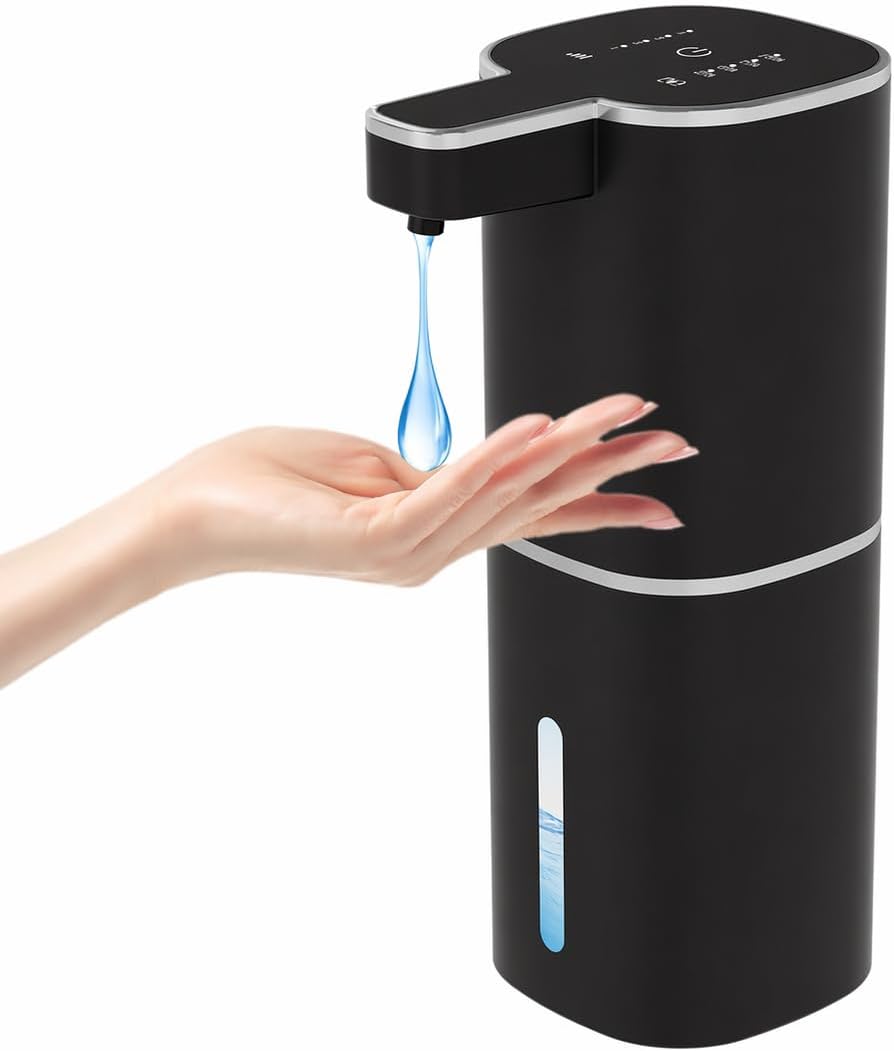 Automatic Foaming Soap Dispenser, Touchless Hand Soap Dispenser, USB Rechargeable, 4 Adjustable Levels, 14.2 oz (420 ml) Large Capacity, for Bathroom, Kitchen & School (Black, Foaming)