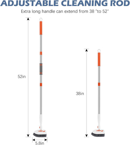 SetSail Tile Tub Scrubber Brush 3-in-1 Shower Scrubber with 52-inch Adjustable Long Handle Shower Cleaner Brush and 3 Detachable Replacement Brush Heads for Cleaning Bathroom Kitchen Walls Tub Tile