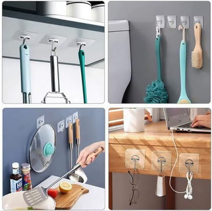 Heavy Duty Adhesive Wall Hooks Large 24 Pack, Transparent, Waterproof, Damage-Free, Sticky Hook for Hanging Upto 50lbs, No Tools Required, no Drill, for Kitchen, Shower, Tile etc.