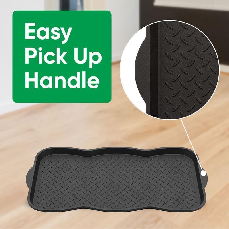 Superio Rubber Boot & Shoe Tray, 34 x 14 x 2 Rectangle, Heavy Duty, Protects Floors from Water and Dirt, Waterproof for All Weather Indoor Outdoor Use, Black (2)