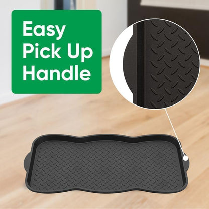 Superio Rubber Boot & Shoe Tray, 34 x 14 x 2 Rectangle, Heavy Duty, Protects Floors from Water and Dirt, Waterproof for All Weather Indoor Outdoor Use, Black (2)