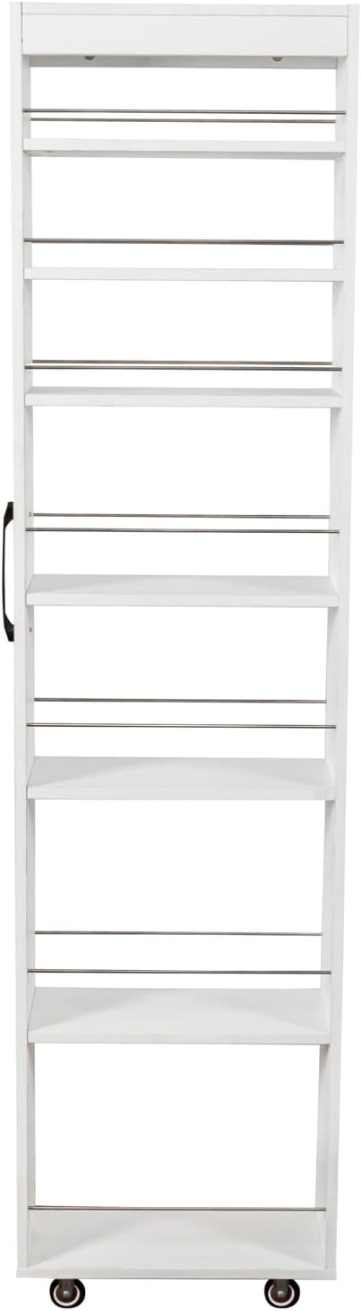 7 Tier Slim Rolling Storage Cart - Kitchen & Pantry Organizer, Narrow Storage Cabinet with Handle & Wheels, Spice Pull-Out Rack Next to Fridge Storage Shelf (White A-7 Tier Shelf Unit)