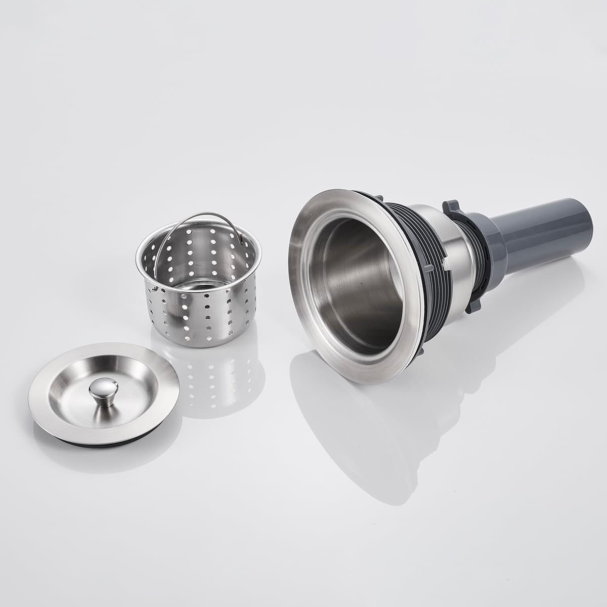 POPFLY 3-1/2 Inch Sink Drain Assembly Brushed 304 Stainless Steel Removable Deep Strainer Basket, Rust-Proof & Easy Install with Sealing Lid＆Tailpiece, for Home/Bathroom/Commercial Sinks