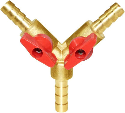 Joywayus 3/8" ID Hose Barb, Y Shaped Type 3 Way Brass Shut Off Ball Valve Fitting Large Flow Upgraded Version