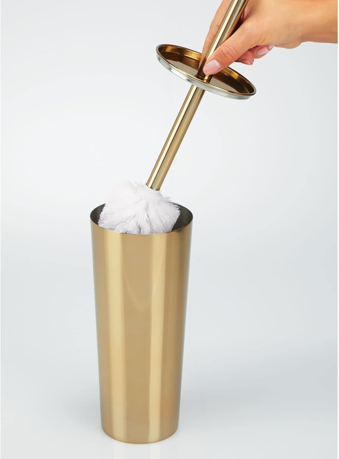 mDesign Slim Metal Toilet Brush Set - Modern Freestanding Holder for Bathroom - Practical With Rust-Resistant Finish - Silver