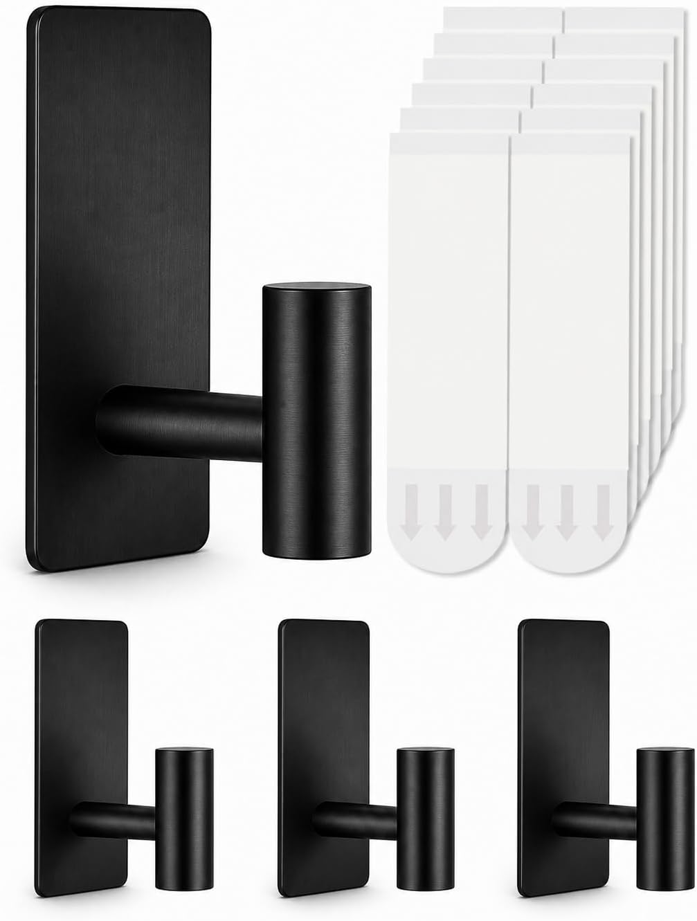 Removable Towel Hooks for Bathrooms, Heavy Duty Adhesive Hooks for Walls No Damage, Black Home Storage Hooks for Inside Shower, Sticky Hooks for Hanging Robe Coat Loofah Clothes Kitchen, 14Pcs Sus304