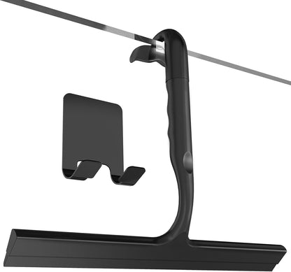 Shower Squeegee for Glass Doors,2-in-1 Silicone Shower Squeegee with Hook,Hang Anywhere | Streak-Free Bathroom Squeegee | Household Window Mirror Squeegee for Bathroom,Glass,Tile Wall,Car | Black