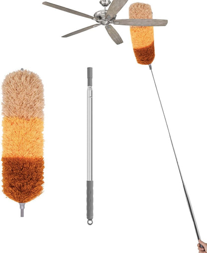 Extra-Long 100-Inch Telescoping Microfiber Feather Duster with Extension Pole, Bendable Microfiber Head Washable for Cleaning High Ceilings, Ceiling Fans, Furniture & Window Sills