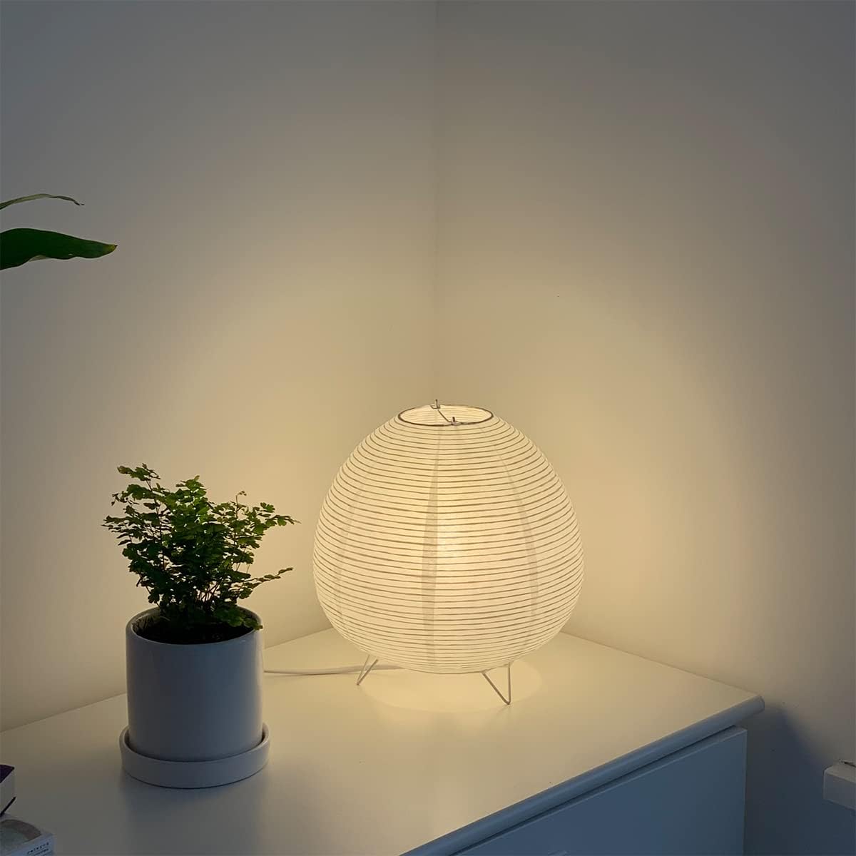 Paper Lantern Lamp - Rice Paper Table Lamp Bedside Modern Desk Lamp for Nightstand, Dresser, Living Room, Dorm, Office