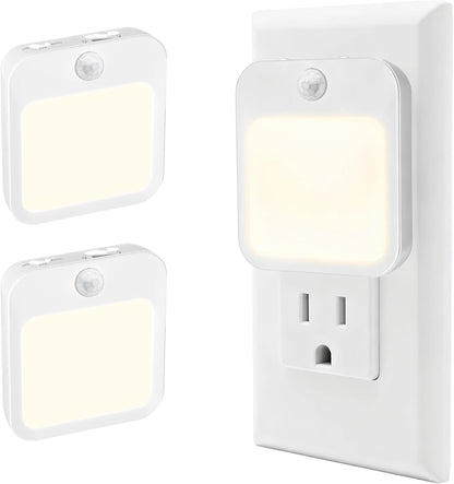 Plug-in Night Light with Motion Sensor, Dusk-to-Dawn Light Sensor, Stepless Dimming LED Night Lights for Bedroom, Hallway, Bathroom, Kids Room, Energy Efficient, 4-Pack