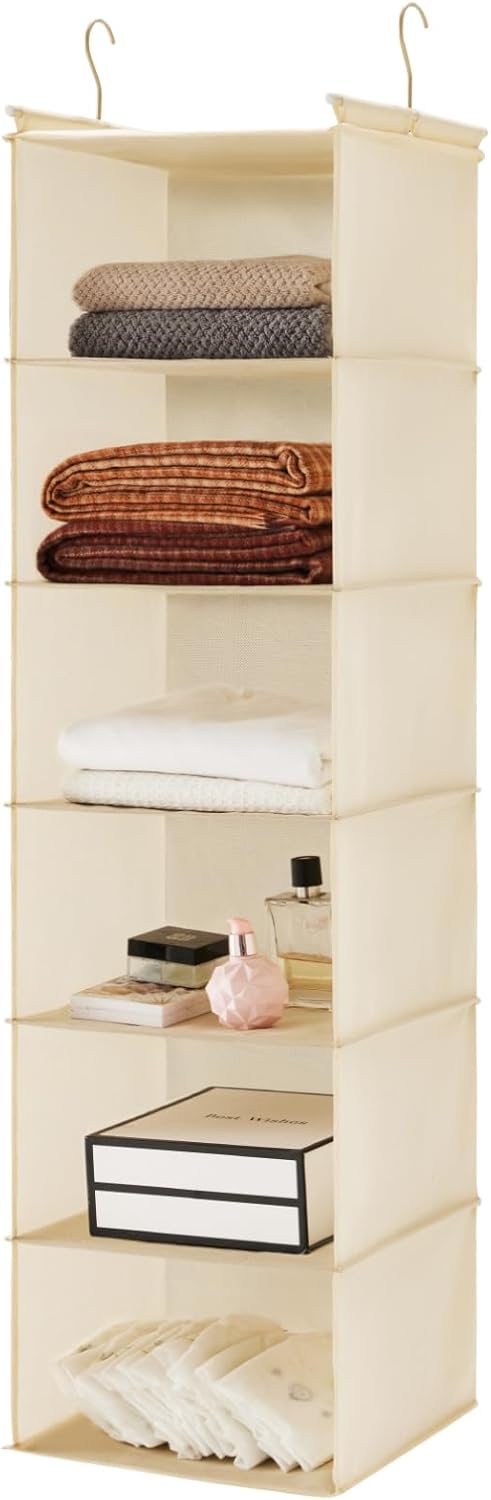 MAX Houser 6 Tier Shelf Hanging Closet Organizer, Closet Hanging Shelf with 2 Sturdy Hooks for Storage, Foldable (Grey)