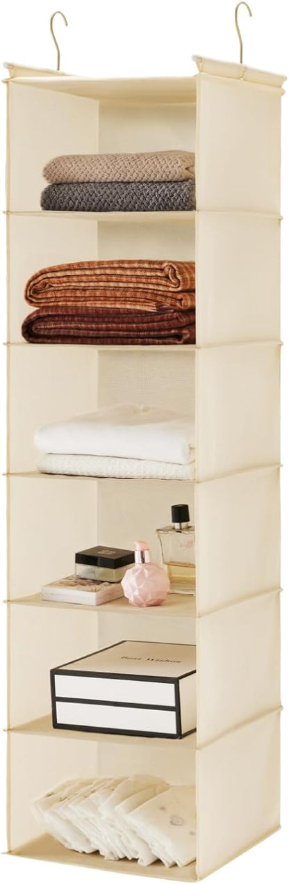 MAX Houser 6 Tier Shelf Hanging Closet Organizer, Closet Hanging Shelf with 2 Sturdy Hooks for Storage, Foldable (Grey)
