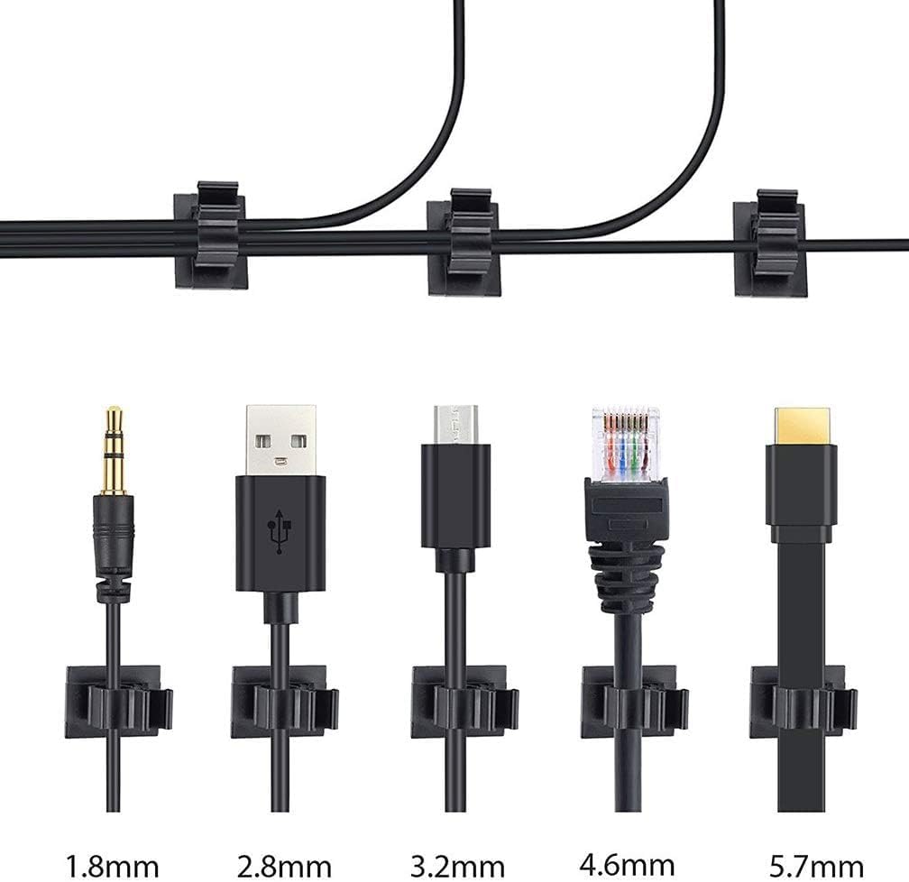 Viaky 30 Pcs Black Cable Wire Clips Adjustable Nylon Wire Holder Adhesive Cable Management Suitable for Maximum Diameter 0.6 inch (15.4mm) Cables