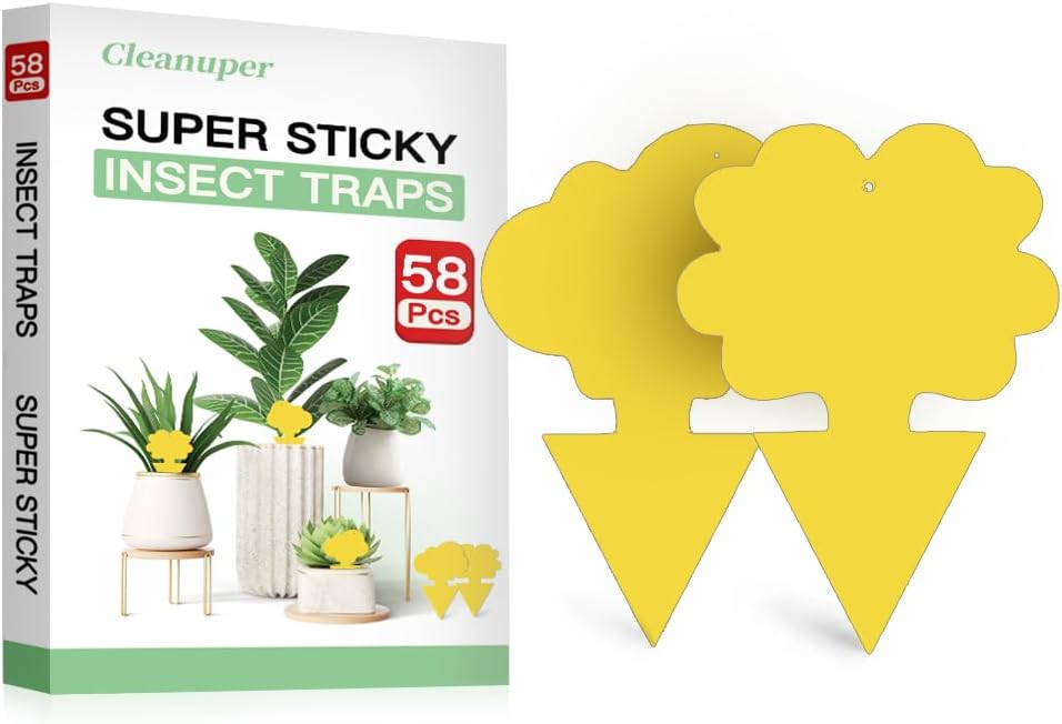 58 Pack Gnat Killer Sticky Traps for Plants - Green Fungus Gnat Sticky Trap for Indoor Houseplants, Fruit Fly, Whitefly, Aphid - Family Friendly Design, Flower/Cloud or Sunflower/Butterfly