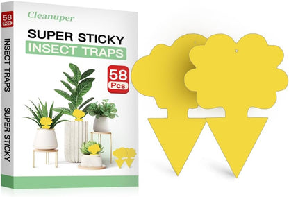 58 Pack Gnat Killer Sticky Traps for Plants - Green Fungus Gnat Sticky Trap for Indoor Houseplants, Fruit Fly, Whitefly, Aphid - Family Friendly Design, Flower/Cloud or Sunflower/Butterfly