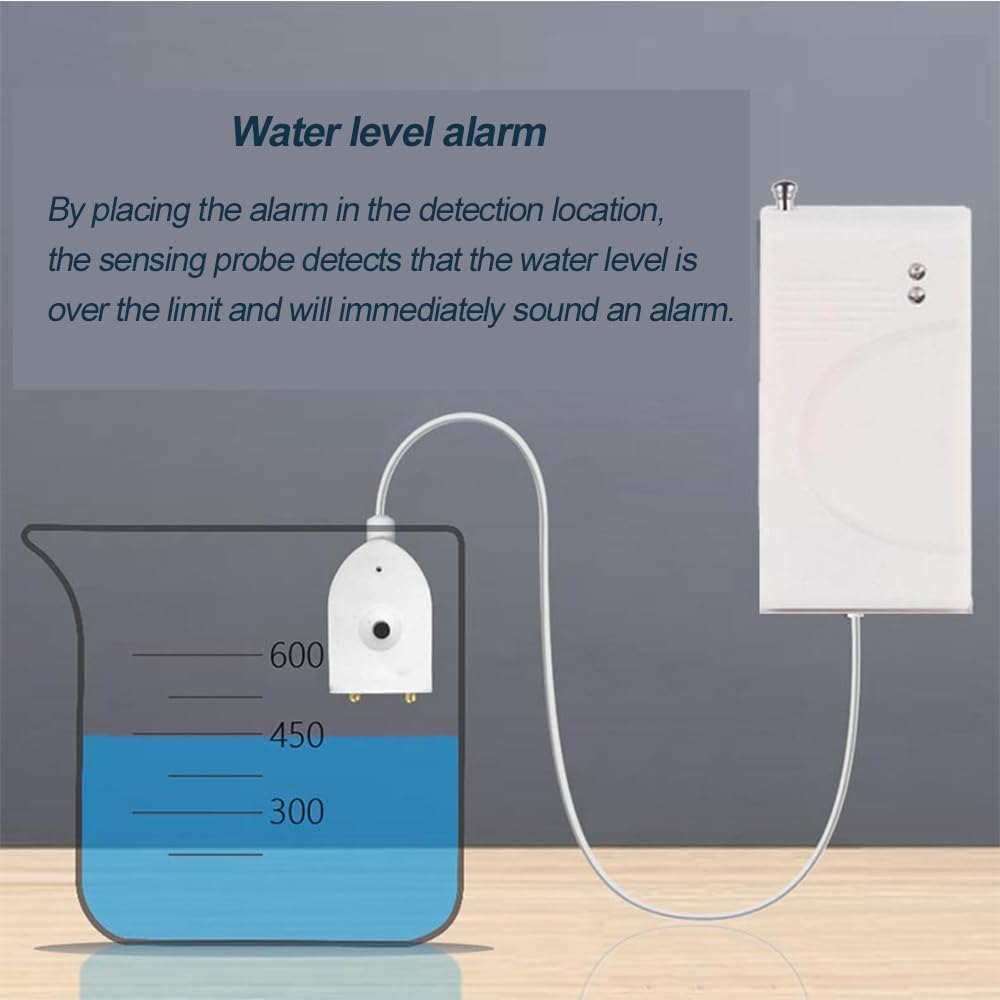 Water Level Leak Alarm with 16.4Ft 2 Sensors,120dB Strobe, Metal | 9V Battery-Powered, Dual Sensors Float Switch and Leak Probe, Adjustable Volume, For Sump Pump Dishwasher Under Sink Basement
