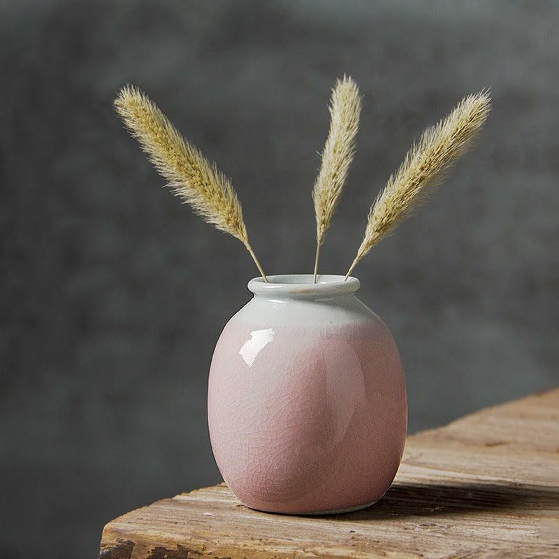 Daittin 3-Piece Ceramic Vase Set - Small Bud Vases for Dried/Fresh Flowers, Tabletop Decor for Living Room, Bedroom & Office, Compact & Stylish Decor Pieces for Gift Givers (Pink)