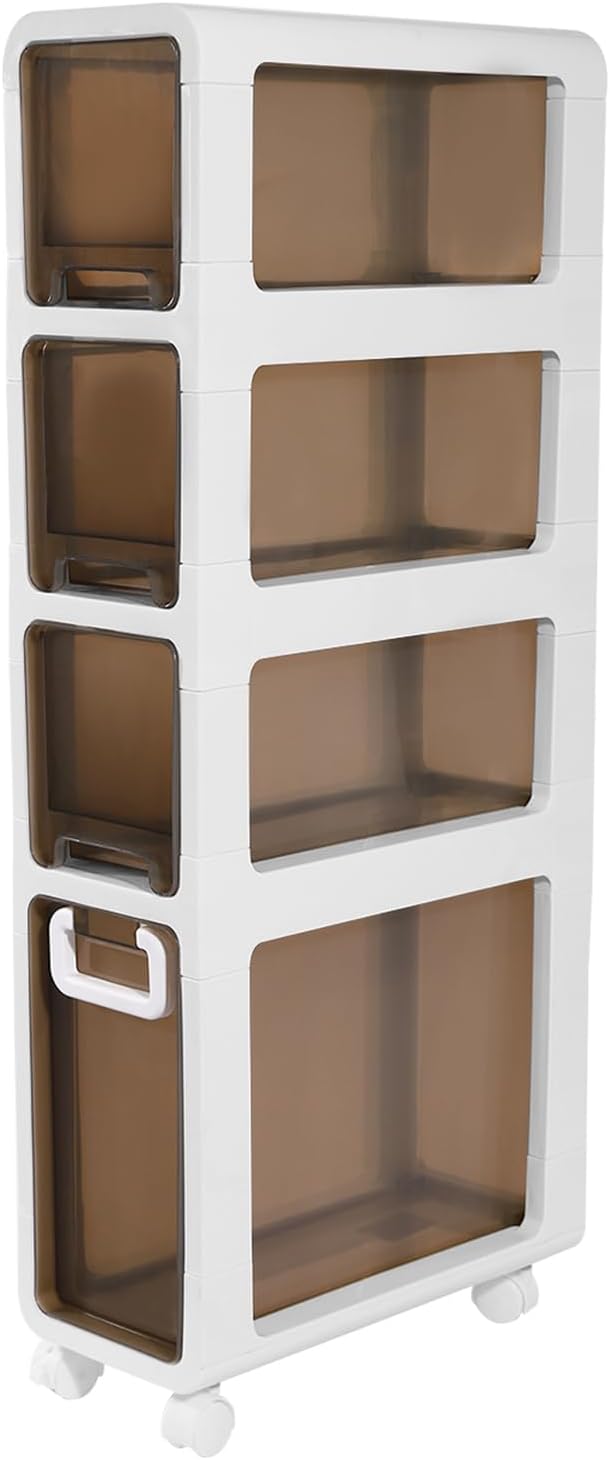 5-Tier Slim Bathroom Storage Cabinet,Narrow Floor Cabinets with Drawers and Wheels,Rolling Narrow Organizer for Small Spaces,Kitchen,Laundry,7.9”W
