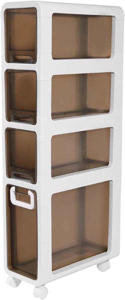 5-Tier Slim Bathroom Storage Cabinet,Narrow Floor Cabinets with Drawers and Wheels,Rolling Narrow Organizer for Small Spaces,Kitchen,Laundry,7.9”W