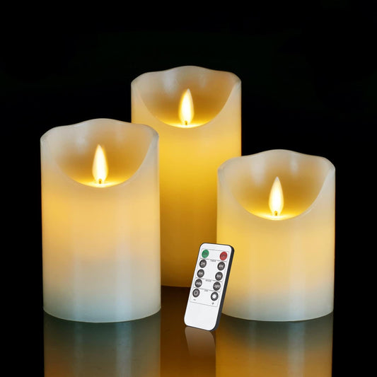 antizer Flameless LED Candles 4" 5" 6" Set of 3 Dripless Real Wax Pillars Include Realistic Flames and 10-Key Remote Control with 24-Hour Timer Function