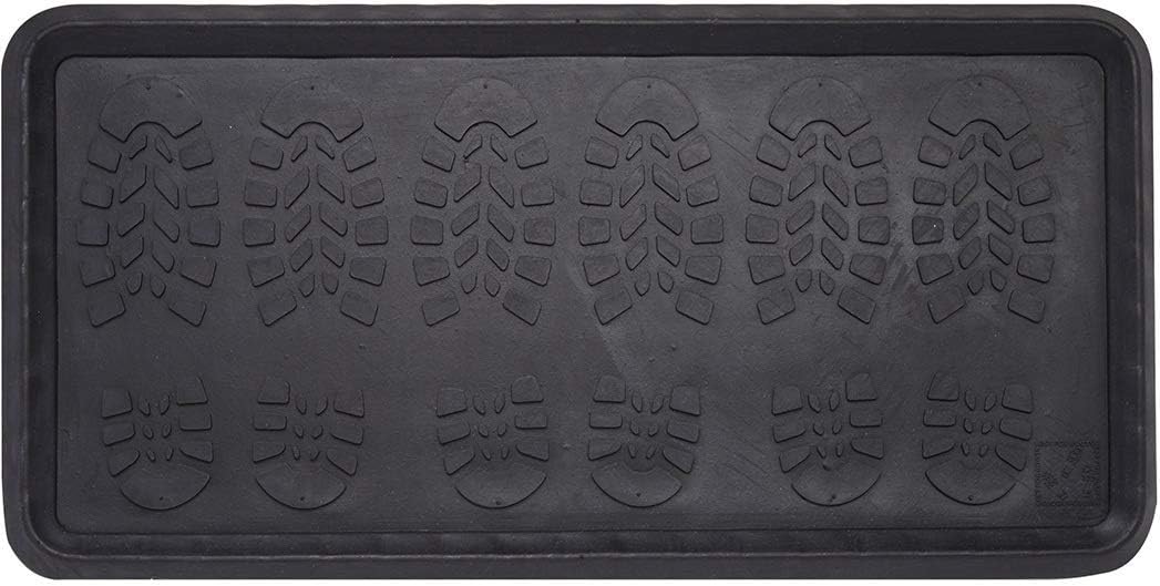 Envelor Rubber Boot Tray for Entryway Indoor Shoe Trays for Mudroom Wet Shoe Mat Tray Multiuse Rubber Water Tray Mud Mat Winter Boot Mat Large Utility Tray, Footsteps, 32 x 16 Inch, 2 Pack