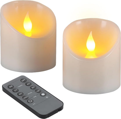 3"x3" Flickering Flameless Candles, Realistic LED Candles, Battery Operated Candles with Remote and Timers, Real Wax Electric Fake Pillar Candles for Festival Wedding Home Party Decor -2Pack