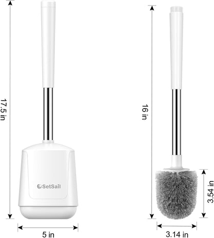 SetSail Toilet Brush and Holder, Self Closing Lid Toilet Bowl Brushes Holder and Extra Long Handle Ventilated Toilet Brush Set for Bathroom Cleaning, Nylon Bristles, Black