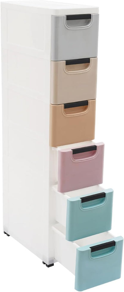 6 Drawers Narrow Storage Cabinet, Slim Rolling Cabinet with Wheels 77.16lbs Loading Capacity, Mobile Utility Cart with Drawers for Small Spaces Living Room Bedroom Office 15.7x7.9x39.4in (Multicolor)