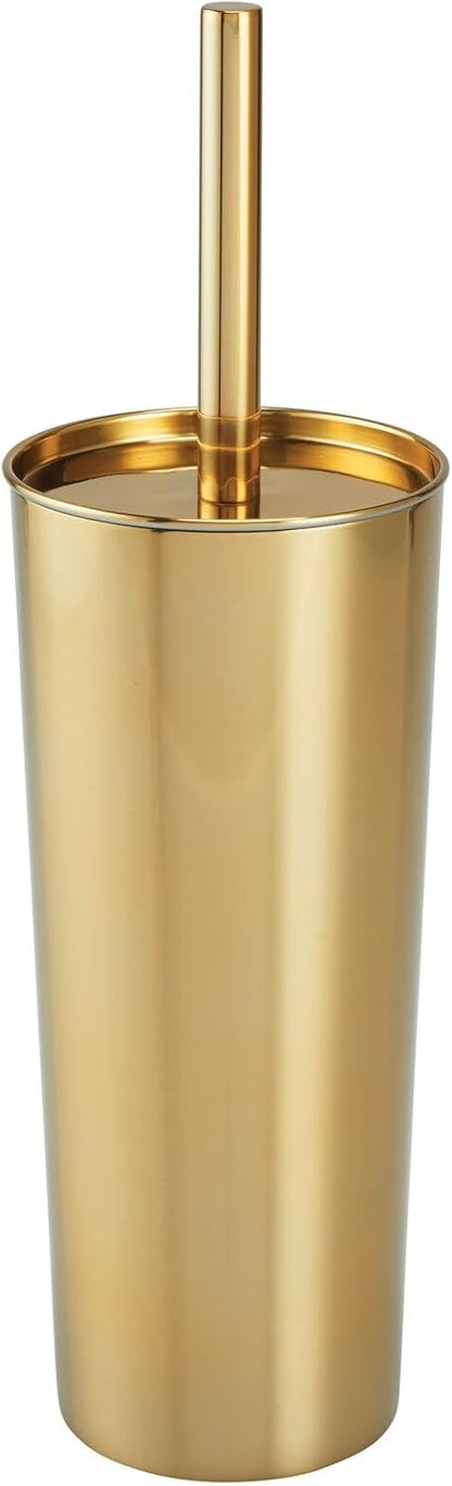 mDesign Slim Metal Toilet Brush Set - Modern Freestanding Holder for Bathroom - Practical With Rust-Resistant Finish - Silver