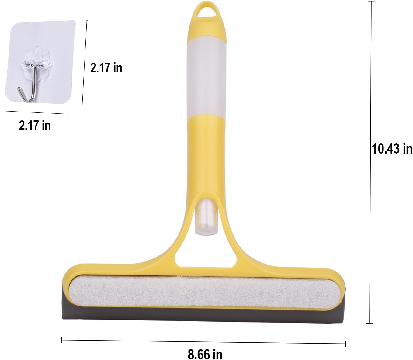 3 Pcs Squeegee for Shower Glass, 3 in 1 Window Scrubber, Spray, Sponge Wipe, Silicone Squeegee, for Car Window, Mirror, Tile Walls, with 6 Wall Hooks, Easy to Clean Kit, Yellow, Blue, White