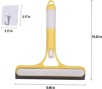 3 Pcs Squeegee for Shower Glass, 3 in 1 Window Scrubber, Spray, Sponge Wipe, Silicone Squeegee, for Car Window, Mirror, Tile Walls, with 6 Wall Hooks, Easy to Clean Kit, Yellow, Blue, White