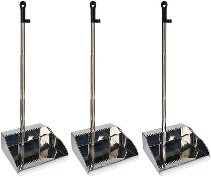 Stainless Steel Dustpan with Outdoor Stiff Bristles Broom,Long Handle Metal Dust Pan and Heavy Duty Broom for Home,Lobby,Office