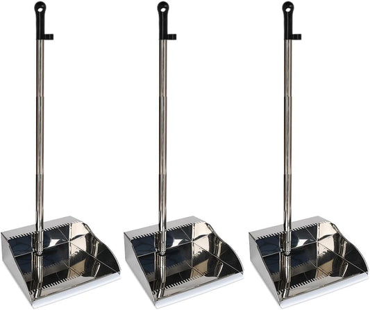 Stainless Steel Dustpan with Outdoor Stiff Bristles Broom,Long Handle Metal Dust Pan and Heavy Duty Broom for Home,Lobby,Office