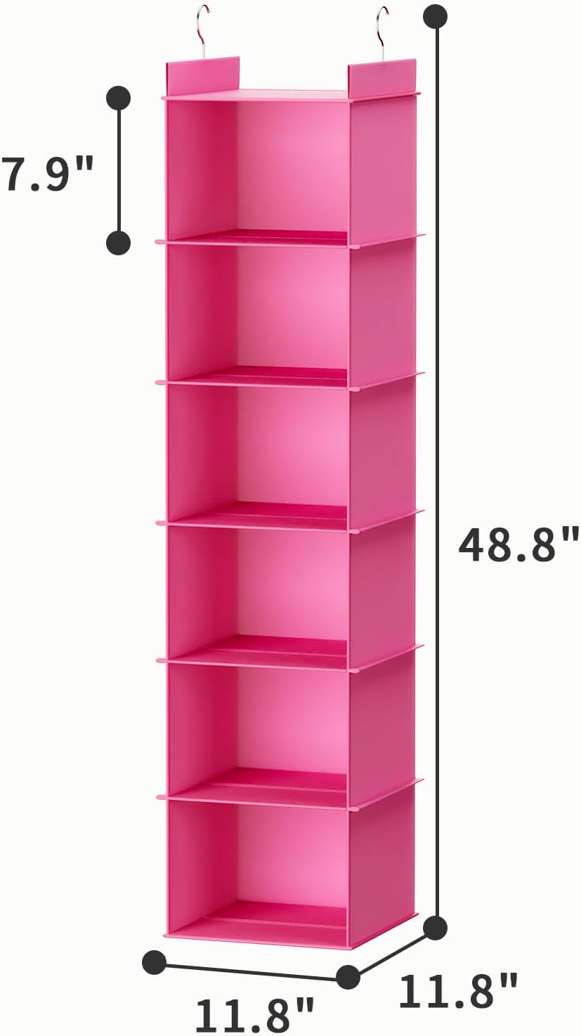 YOUDENOVA Hanging Closet Organizer, 6-Shelf Closet Hanging Shelves, Grey