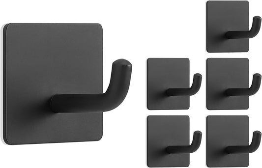 Livabber Adhesive Towel Hooks, 304 Stainless Steel Self Sticky Wall Hooks Waterproof Shower Hooks for Robe/Clothes, No Drilling Towel Hangers for Bathroom Kitchen Bedroom (Brushed Nickel, 6 Packs)
