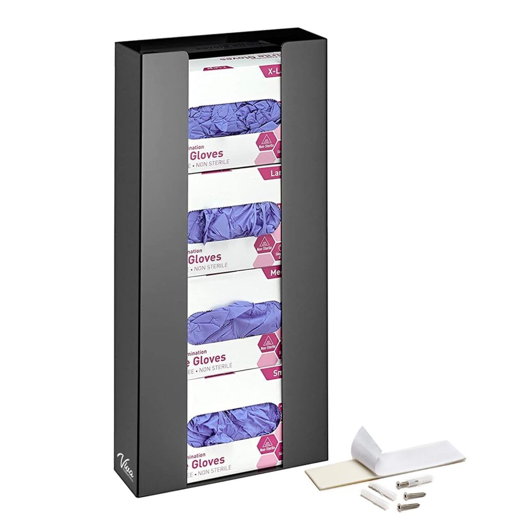 AdirMed VivaEssentials Double Glove Box Holder, Wall Mount or Free Standing Black Acrylic Glove Holder