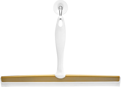 iDesign Zia Metal and Plastic Bathroom Squeegee for Shower, Glass Doors, Floors, Mirrors, with Suction Hook Holder , 12 Inches, Clear and Stainless Steel