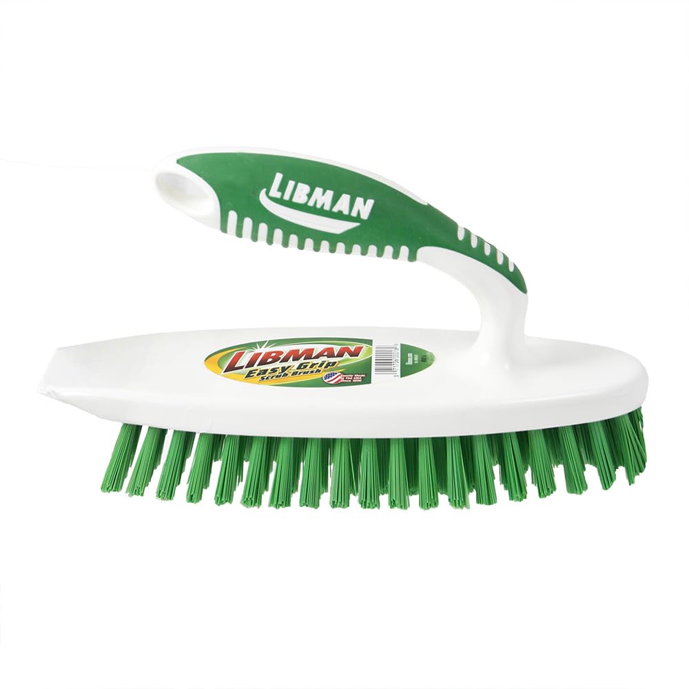 Libman Easy Grip Scrub Brush | Cleaning Brush | Bathroom Scrubber | Carpet Brush | Scrub Brushes for Cleaning | Scraper Edge | Mulit-Purpose Scrub Brush | Stiff Fibers | No-Slip Grip