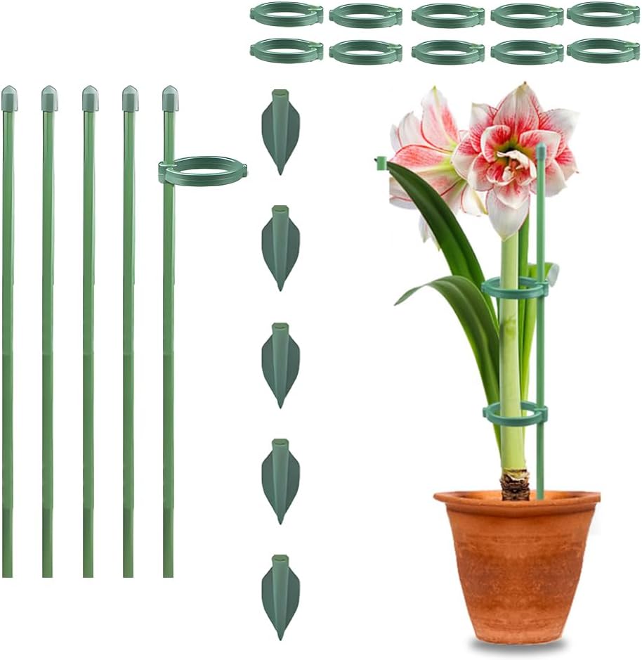 Plant Stakes for Indoor Plants, Adjustable Plant Support Sticks with Clips & Plant Ties, Indoor Outdoor Garden Poles for Monstera Tomato Orchid Rose Potted Flowers Vegetables (17 inch 5pcs)