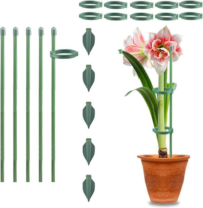Plant Stakes for Indoor Plants, Adjustable Plant Support Sticks with Clips & Plant Ties, Indoor Outdoor Garden Poles for Monstera Tomato Orchid Rose Potted Flowers Vegetables (17 inch 5pcs)