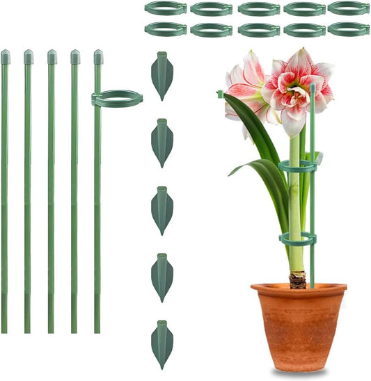 Plant Stakes for Indoor Plants, Adjustable Plant Support Sticks with Clips & Plant Ties, Indoor Outdoor Garden Poles for Monstera Tomato Orchid Rose Potted Flowers Vegetables (17 inch 5pcs)