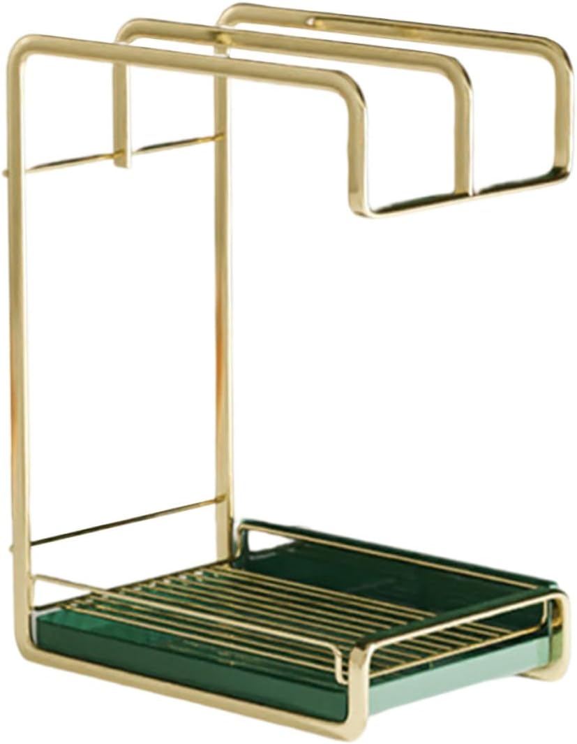 Cabilock Kitchen Wall Mounted Iron Draining Rack with Triple Rods for Dish Cloth and Sponge Storage Space Saving Tableware Drying Organizer in Gold Practical Kitchen Cleaning Tool Holder