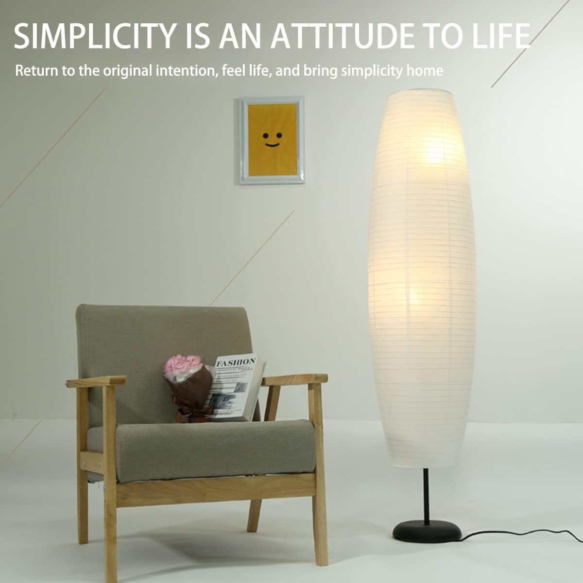FERCAISH Paper Floor Lamp Shade, Foldable and Minimalist Style Rice Paper Lamps Classic Modern Paper Floor Light Bulb Cage Guard for Living Room Bedroom Décor