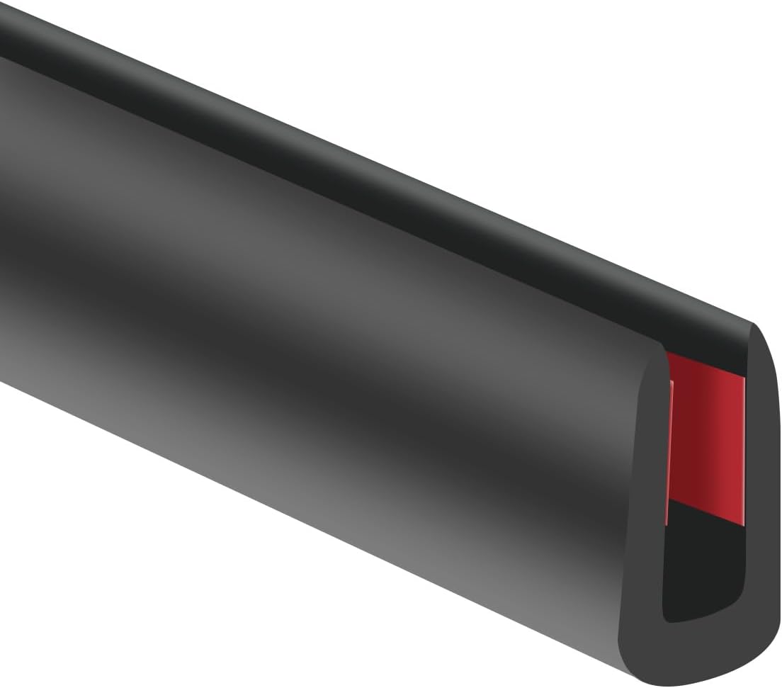 Slimline Cabinet Door Edge Protector, 3/4" Self Adhesive Peel and Stick Rubber Edge Guards, Flexible U Shaped Strips for Kitchen & Garbage Drawer Fronts, Edge Trims for Desks and Shelfves, Black, 10Ft