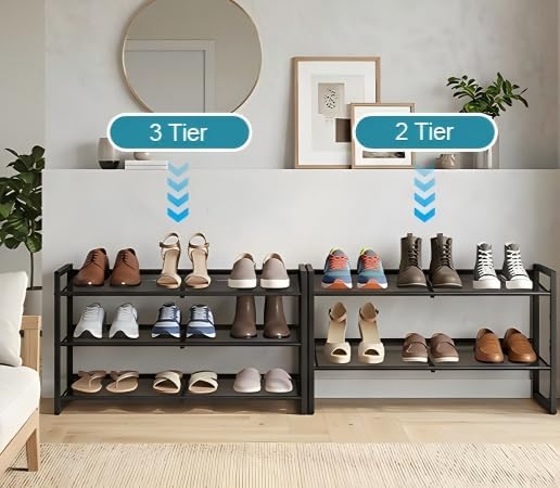 Garden 4 you Shoe Rack - Expandable Shoe Organizer for Closet, Metal Shoe Shelf Organizer, Stackable Adjustable Shoe Storage Shelf for Entryway, Garage, Door Entrance (2-Tier)