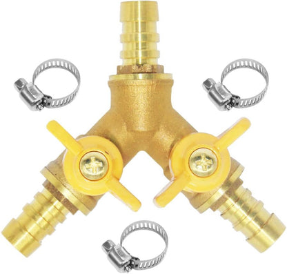 Beduan 3 Way Shut Off Ball Valve, 3/8" Hose Barb 2 Switch Brass Y Shaped Valve
