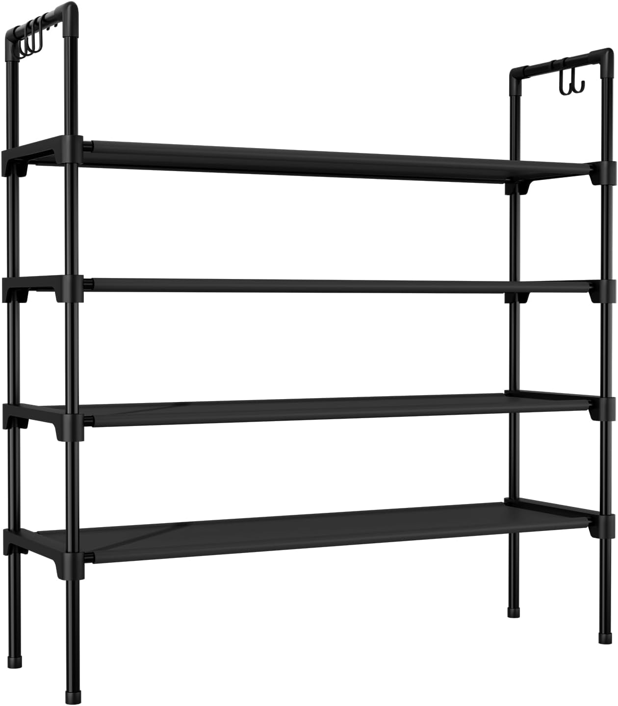 LANTEFUL 3 Tier Shoe Rack for Closet, Shoe Organizer with 5 Hooks, Long Shoe Shelf Storage for Sneaker and Boot Stackable Free Standing Shoe Rack for Entryway, Garage, Small Spaces, Dorm