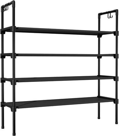 LANTEFUL 3 Tier Shoe Rack for Closet, Shoe Organizer with 5 Hooks, Long Shoe Shelf Storage for Sneaker and Boot Stackable Free Standing Shoe Rack for Entryway, Garage, Small Spaces, Dorm